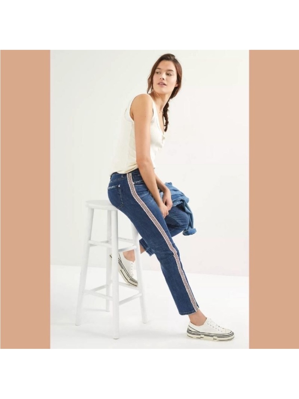 Pilcro Denim Boyfriend Jeans with Pink Contrast Side Stripe